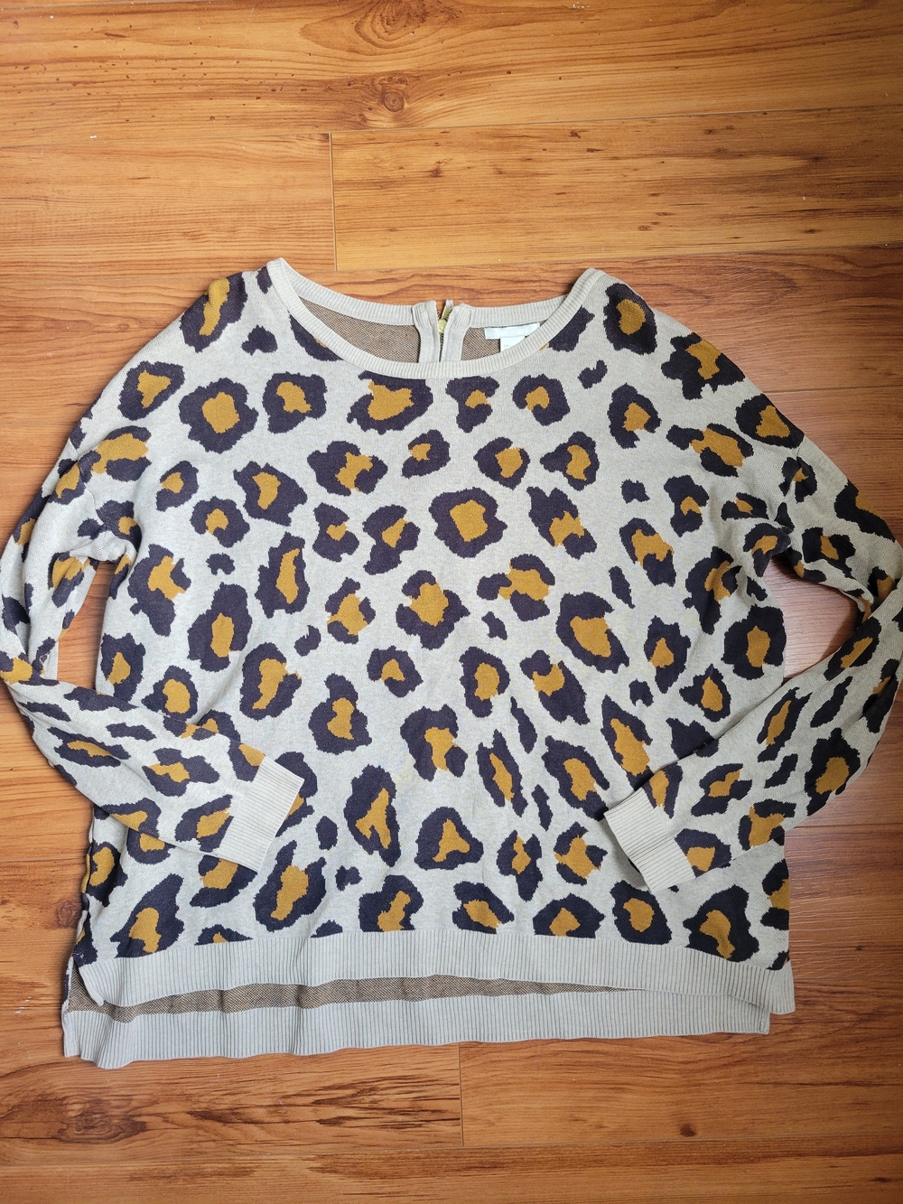 H&M Beige, Mustard and Brown Leopard-Print Knit Top